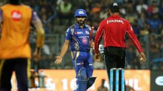 IPL 2017: Mumbai Indians (MI) captain Rohit Sharma reprimanded for showing discontent over umpire's decision against Kolkata Knight Riders (KKR) in Match 7